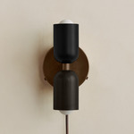 Up Down Plug-In Wall Sconce - Patina Brass Canopy / Black Upper Shade