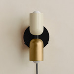 Up Down Plug-In Wall Sconce - Black Canopy / Bone Upper Shade