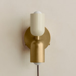 Up Down Plug-In Wall Sconce - Brass Canopy / Bone Upper Shade