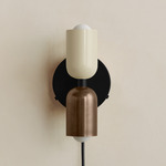 Up Down Plug-In Wall Sconce - Black Canopy / Bone Upper Shade