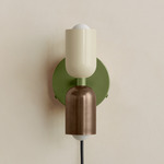Up Down Plug-In Wall Sconce - Reed Green Canopy / Bone Upper Shade