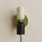 Up Down Plug-In Wall Sconce - Reed Green Canopy / Bone Upper Shade