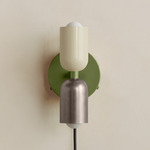 Up Down Plug-In Wall Sconce - Reed Green Canopy / Bone Upper Shade