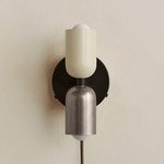 Up Down Plug-In Wall Sconce - Blackened Brass Canopy / Bone Upper Shade