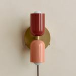 Up Down Plug-In Wall Sconce - Brass Canopy / Oxide Red Upper Shade