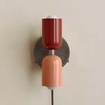 Up Down Plug-In Wall Sconce - Pewter Canopy / Oxide Red Upper Shade