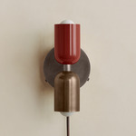 Up Down Plug-In Wall Sconce - Pewter Canopy / Oxide Red Upper Shade