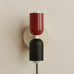 Up Down Plug-In Wall Sconce - Bone Canopy / Oxide Red Upper Shade
