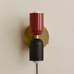 Up Down Plug-In Wall Sconce - Brass Canopy / Oxide Red Upper Shade