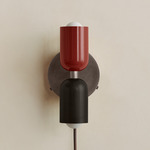 Up Down Plug-In Wall Sconce - Pewter Canopy / Oxide Red Upper Shade