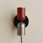 Up Down Plug-In Wall Sconce - Black Canopy / Oxide Red Upper Shade