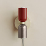 Up Down Plug-In Wall Sconce - Bone Canopy / Oxide Red Upper Shade