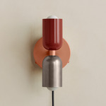 Up Down Plug-In Wall Sconce - Peach Canopy / Oxide Red Upper Shade