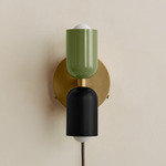 Up Down Plug-In Wall Sconce - Brass Canopy / Reed Green Upper Shade