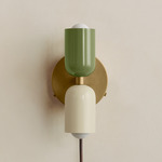 Up Down Plug-In Wall Sconce - Brass Canopy / Reed Green Upper Shade