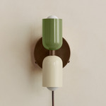 Up Down Plug-In Wall Sconce - Patina Brass Canopy / Reed Green Upper Shade