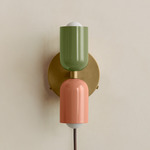 Up Down Plug-In Wall Sconce - Brass Canopy / Reed Green Upper Shade