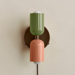 Up Down Plug-In Wall Sconce - Patina Brass Canopy / Reed Green Upper Shade