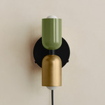 Up Down Plug-In Wall Sconce - Black Canopy / Reed Green Upper Shade