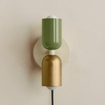 Up Down Plug-In Wall Sconce - Bone Canopy / Reed Green Upper Shade