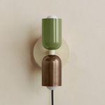 Up Down Plug-In Wall Sconce - Bone Canopy / Reed Green Upper Shade