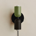 Up Down Plug-In Wall Sconce - Black Canopy / Reed Green Upper Shade