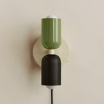 Up Down Plug-In Wall Sconce - Bone Canopy / Reed Green Upper Shade