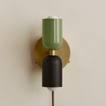 Up Down Plug-In Wall Sconce - Brass Canopy / Reed Green Upper Shade