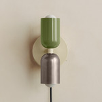 Up Down Plug-In Wall Sconce - Bone Canopy / Reed Green Upper Shade