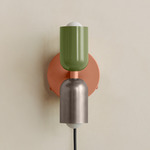 Up Down Plug-In Wall Sconce - Peach Canopy / Reed Green Upper Shade