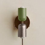 Up Down Plug-In Wall Sconce - Patina Brass Canopy / Reed Green Upper Shade