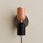 Up Down Plug-In Wall Sconce - Pewter Canopy / Peach Upper Shade