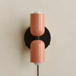 Up Down Plug-In Wall Sconce - Blackened Brass Canopy / Peach Upper Shade
