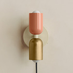 Up Down Plug-In Wall Sconce - Bone Canopy / Peach Upper Shade