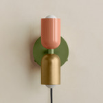 Up Down Plug-In Wall Sconce - Reed Green Canopy / Peach Upper Shade