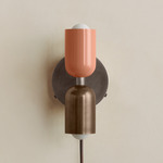 Up Down Plug-In Wall Sconce - Pewter Canopy / Peach Upper Shade