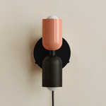 Up Down Plug-In Wall Sconce - Black Canopy / Peach Upper Shade