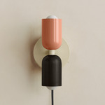 Up Down Plug-In Wall Sconce - Bone Canopy / Peach Upper Shade