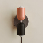 Up Down Plug-In Wall Sconce - Pewter Canopy / Peach Upper Shade