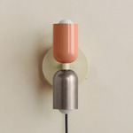 Up Down Plug-In Wall Sconce - Bone Canopy / Peach Upper Shade