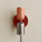Up Down Plug-In Wall Sconce - Oxide Red Canopy / Peach Upper Shade
