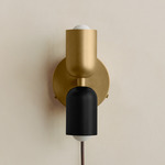 Up Down Plug-In Wall Sconce - Brass Canopy / Brass Upper Shade