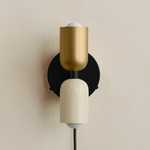 Up Down Plug-In Wall Sconce - Black Canopy / Brass Upper Shade