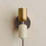 Up Down Plug-In Wall Sconce - Pewter Canopy / Brass Upper Shade