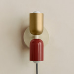 Up Down Plug-In Wall Sconce - Bone Canopy / Brass Upper Shade