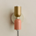 Up Down Plug-In Wall Sconce - Bone Canopy / Brass Upper Shade