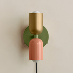 Up Down Plug-In Wall Sconce - Reed Green Canopy / Brass Upper Shade