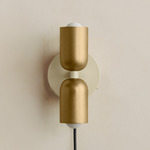 Up Down Plug-In Wall Sconce - Bone Canopy / Brass Upper Shade