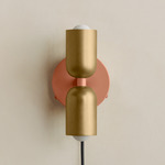 Up Down Plug-In Wall Sconce - Peach Canopy / Brass Upper Shade