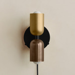 Up Down Plug-In Wall Sconce - Black Canopy / Brass Upper Shade